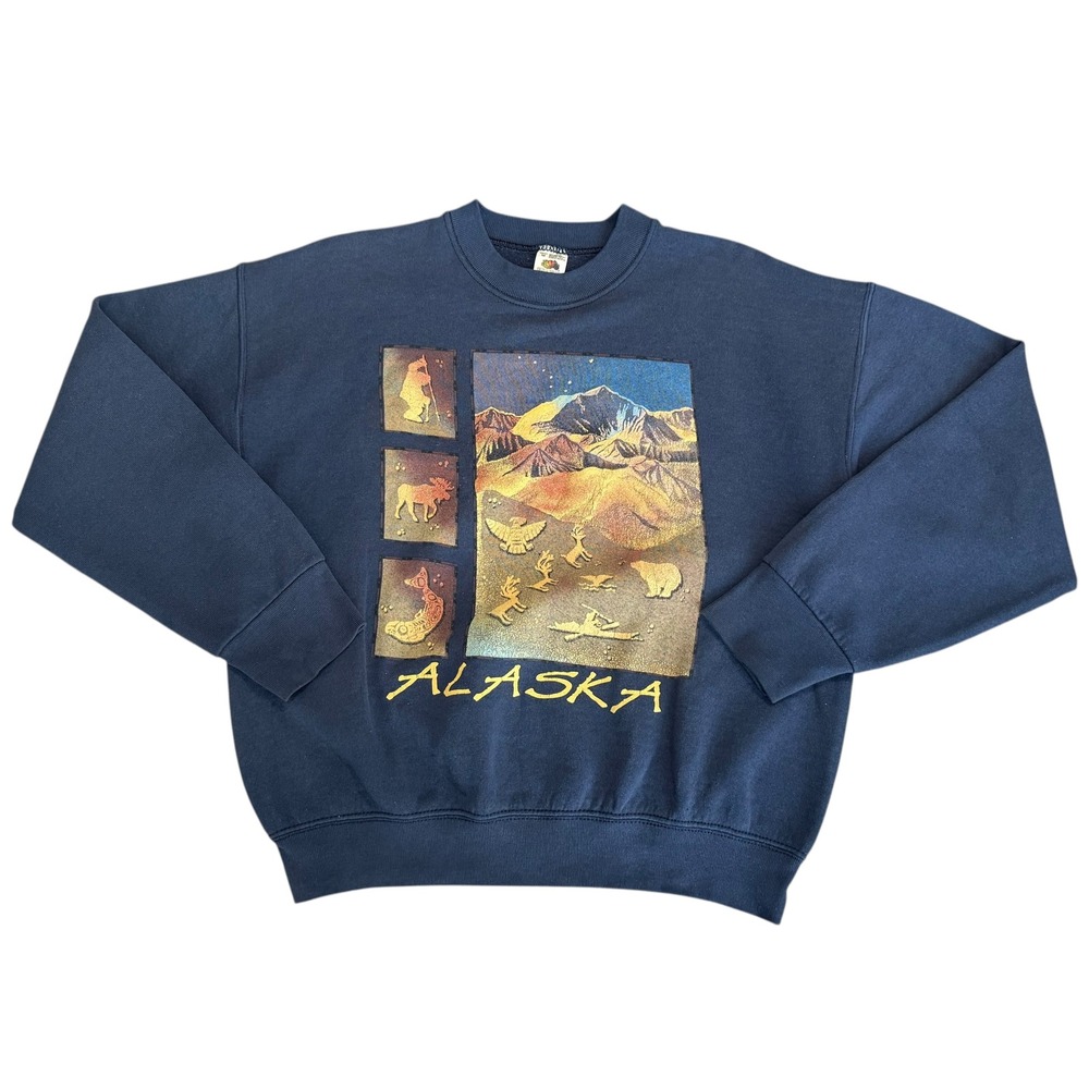 VTG Fruit of the Loom Alaska Graphic Sweatshirt Blue Crewneck Wildlife Size M - Picture 10 of 10